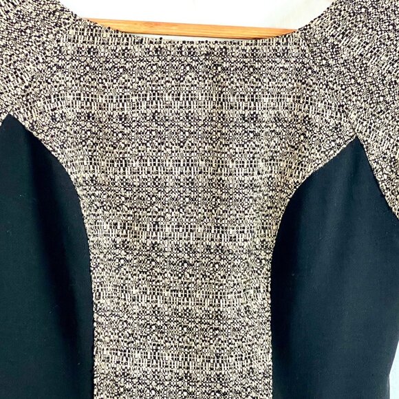 Eva Franco Tweed Sheath Cap Sleeve Dress Size 4 Black Side Panels - Picture 4 of 9